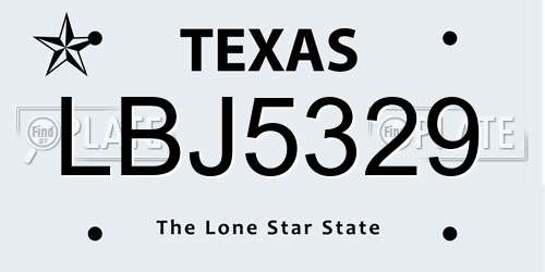 LBJ5329 Texas License Plate