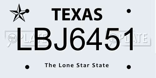 LBJ6451 Texas License Plate