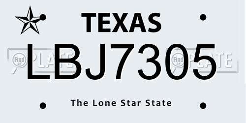 LBJ7305 Texas License Plate