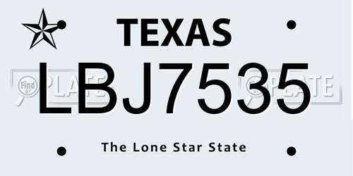 LBJ7535 Texas License Plate