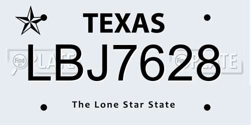 LBJ7628 Texas License Plate