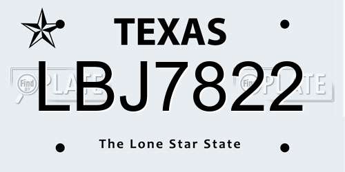 LBJ7822 Texas License Plate