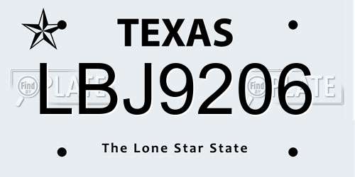 LBJ9206 Texas License Plate