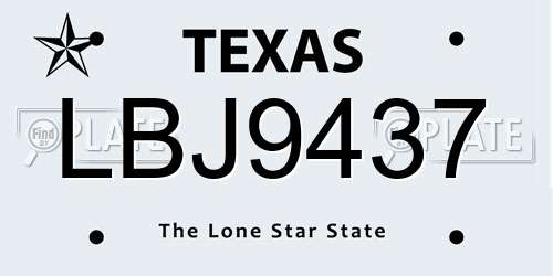 LBJ9437 Texas License Plate