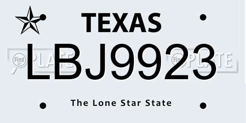 LBJ9923 Texas License Plate