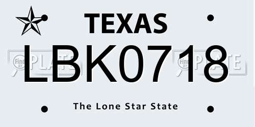 LBK0718 Texas License Plate
