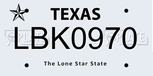 LBK0970 Texas License Plate