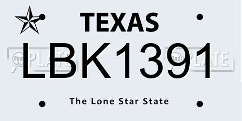 LBK1391 Texas License Plate