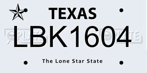 LBK1604 Texas License Plate