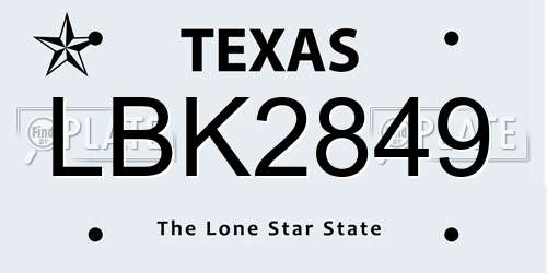 LBK2849 Texas License Plate