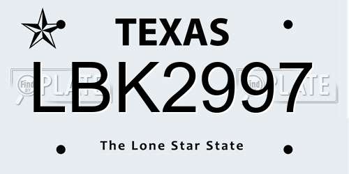 LBK2997 Texas License Plate