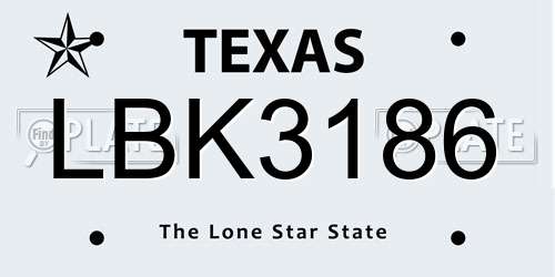 LBK3186 Texas License Plate