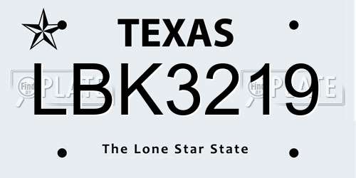 LBK3219 Texas License Plate