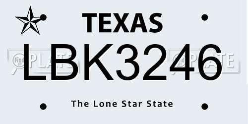 LBK3246 Texas License Plate