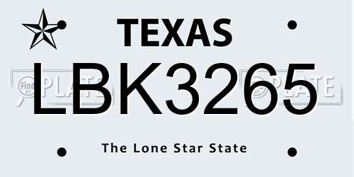 LBK3265 Texas License Plate
