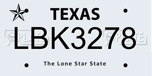 LBK3278 Texas License Plate