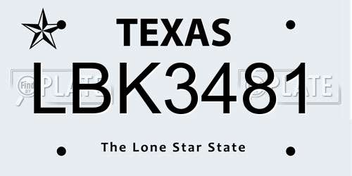 LBK3481 Texas License Plate