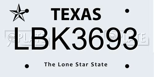 LBK3693 Texas License Plate