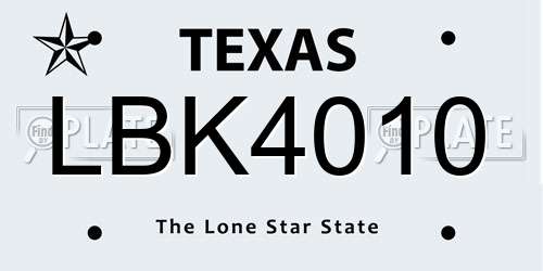 LBK4010 Texas License Plate