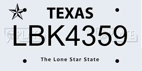 LBK4359 Texas License Plate