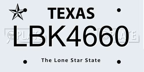 LBK4660 Texas License Plate