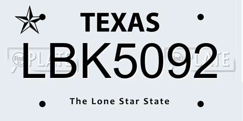 LBK5092 Texas License Plate