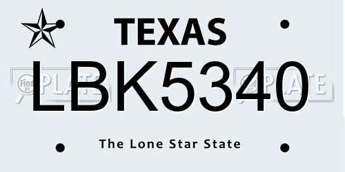 LBK5340 Texas License Plate