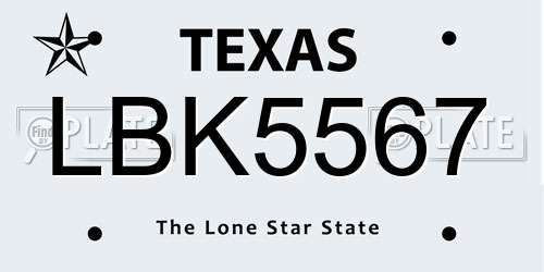 LBK5567 Texas License Plate