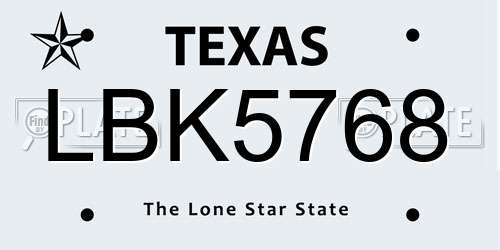 LBK5768 Texas License Plate