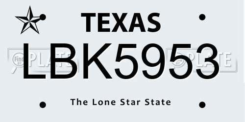 LBK5953 Texas License Plate
