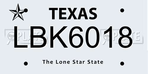 LBK6018 Texas License Plate