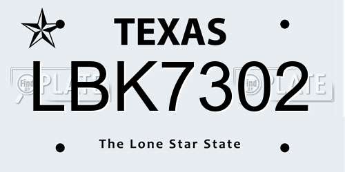 LBK7302 Texas License Plate