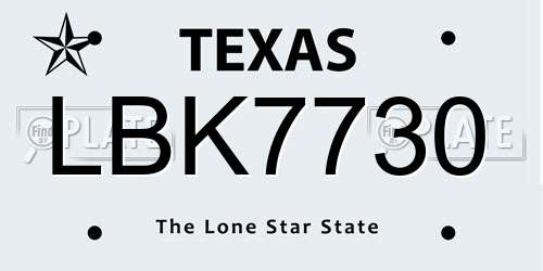 LBK7730 Texas License Plate