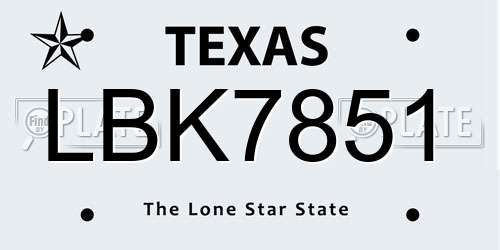 LBK7851 Texas License Plate