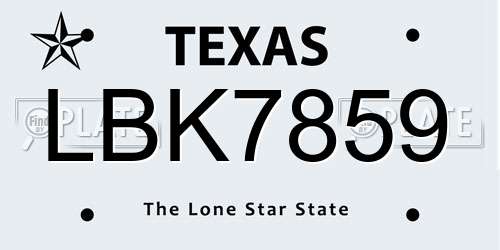 LBK7859 Texas License Plate