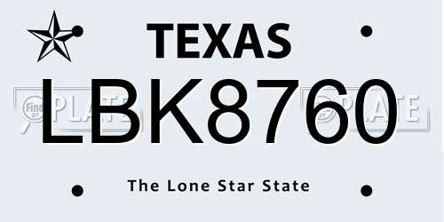 LBK8760 Texas License Plate