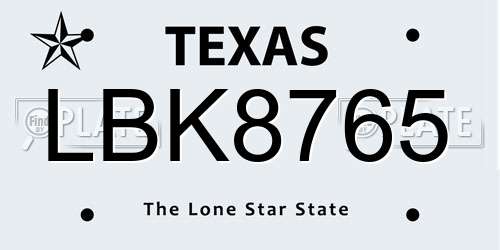 LBK8765 Texas License Plate