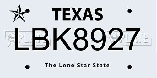 LBK8927 Texas License Plate