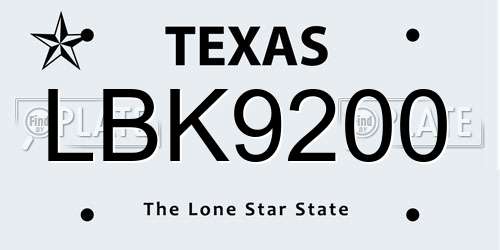 LBK9200 Texas License Plate