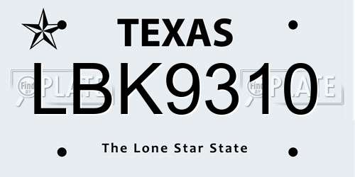 LBK9310 Texas License Plate