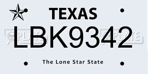 LBK9342 Texas License Plate