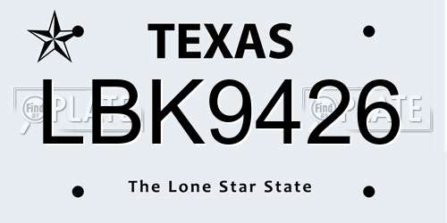LBK9426 Texas License Plate