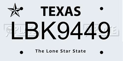 LBK9449 Texas License Plate