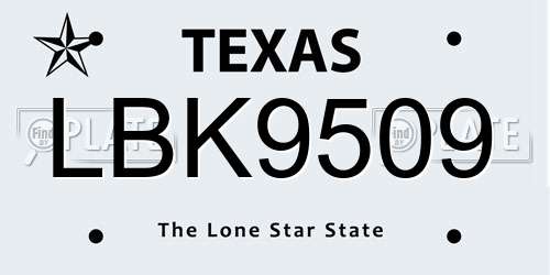 LBK9509 Texas License Plate