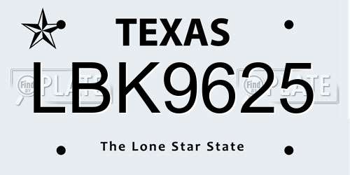 LBK9625 Texas License Plate