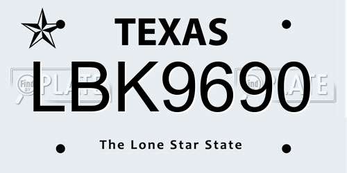 LBK9690 Texas License Plate