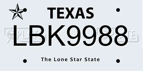 LBK9988 Texas License Plate