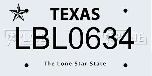 LBL0634 Texas License Plate