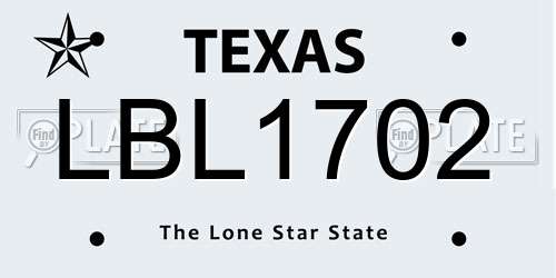 LBL1702 Texas License Plate