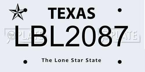 LBL2087 Texas License Plate